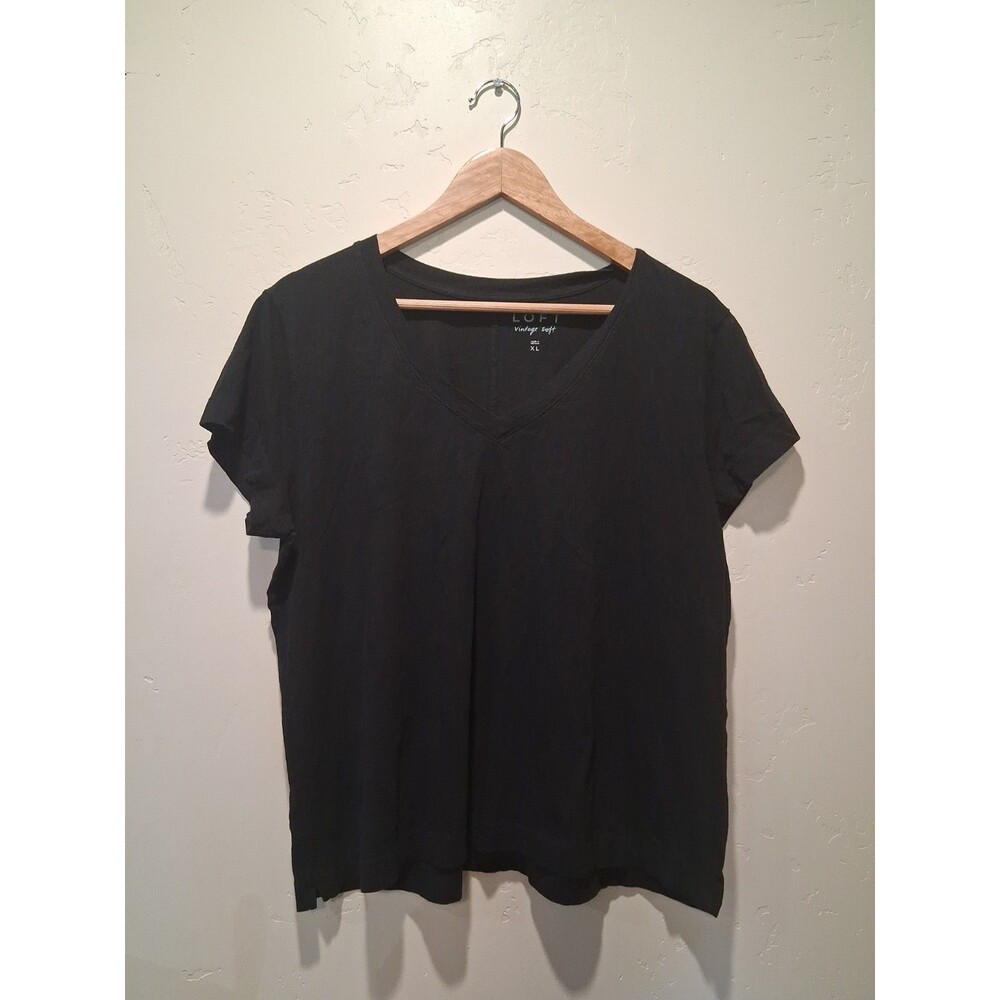 Loft Women's Size XL Black Vintage Soft V-Neck Tee Clean Girl Minimalist Staple